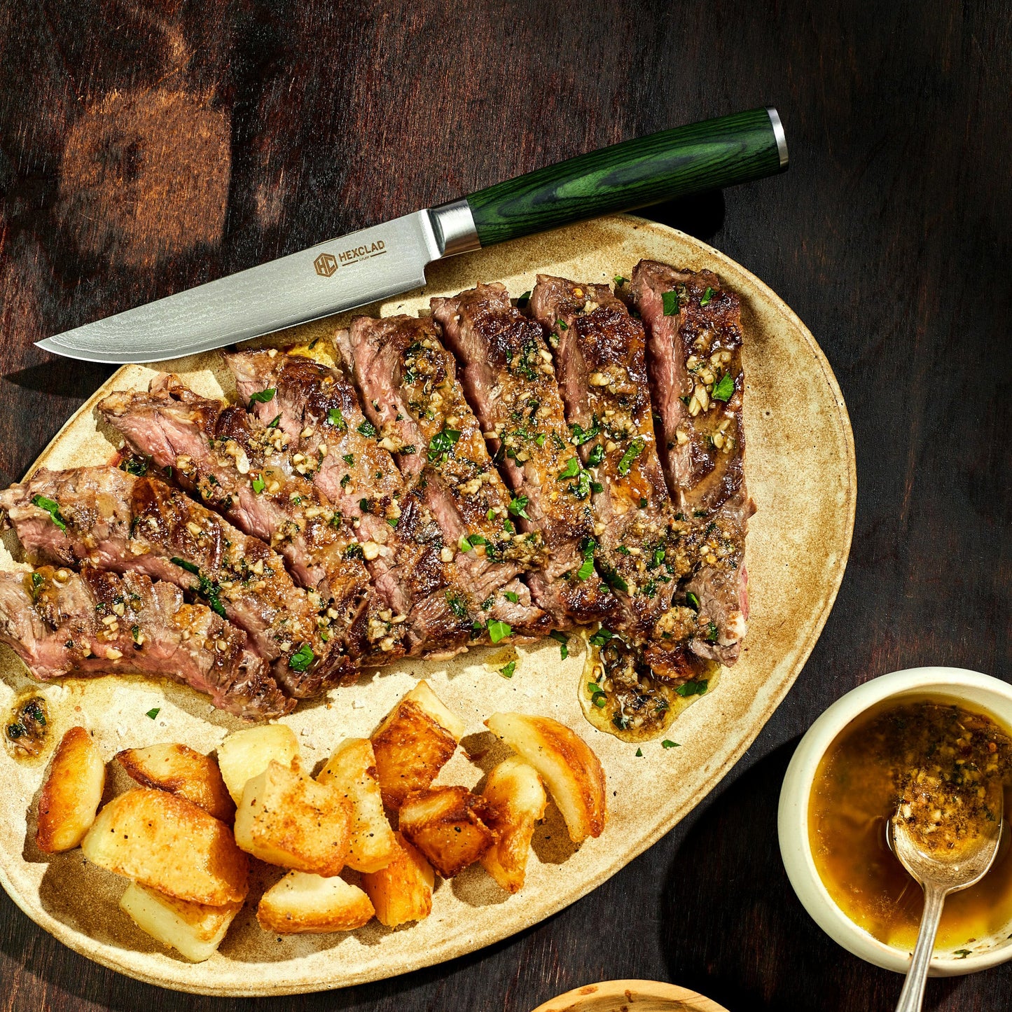 Damascus Steel Steak Knife Set, 8-pc (Green)