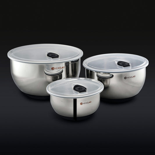 Stainless Mixing Bowl Set with Vacuum Seal Lids, 6-pc
